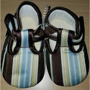 Baby Bella Maya Newborn Slippers Designer Striped Print Shoes Blue Brown